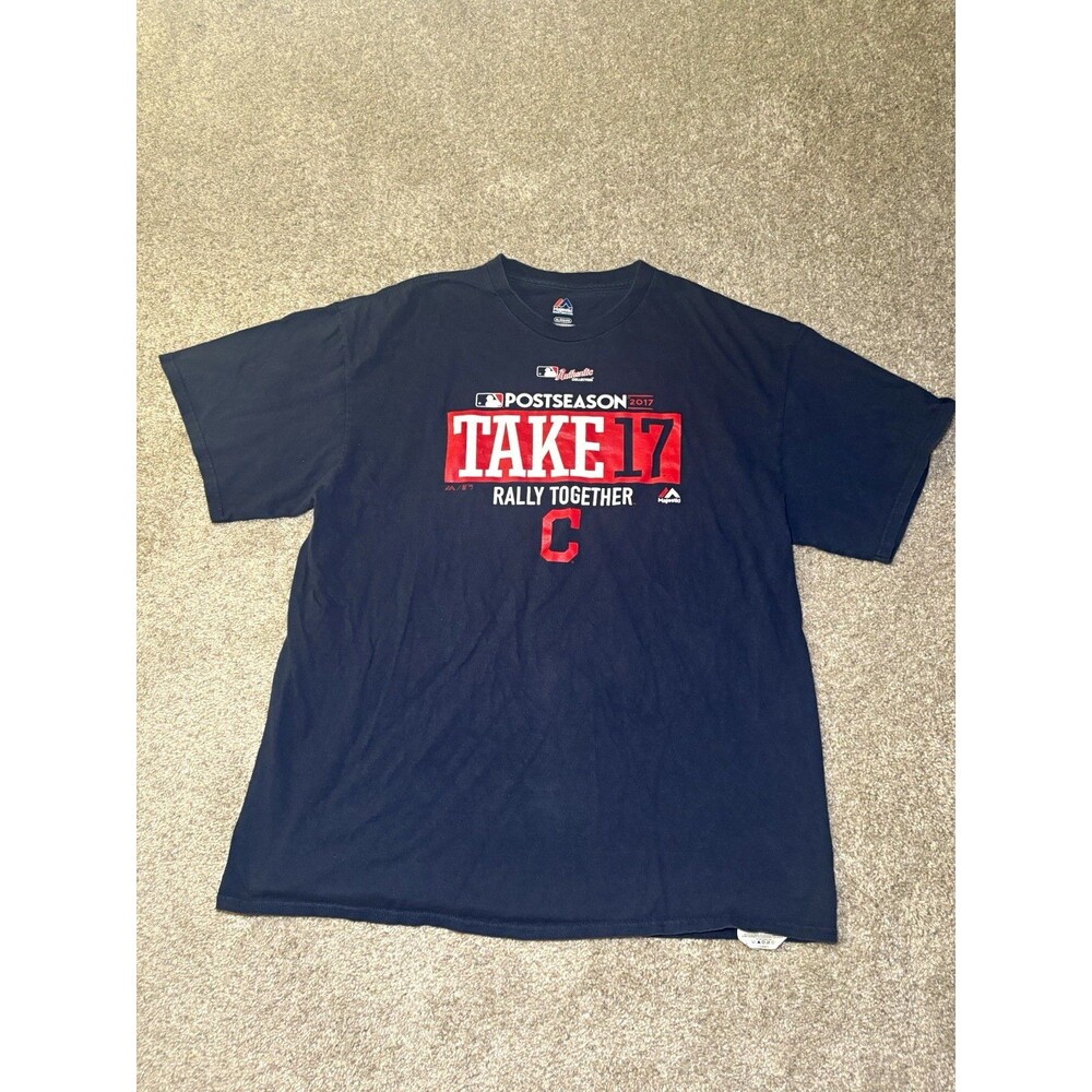 Majestic Cleveland Baseball Playoffs Navy Short Sleeve T-Shirt XL
